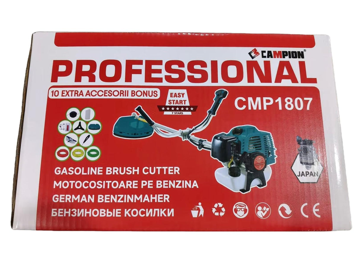 Motocoasă pe Benzină CAMPION , 8.5 CP, 58CC, 12000 RPM, Motor 2 Timpi, Easy-Start, Pachet 10 Accesorii, Verde