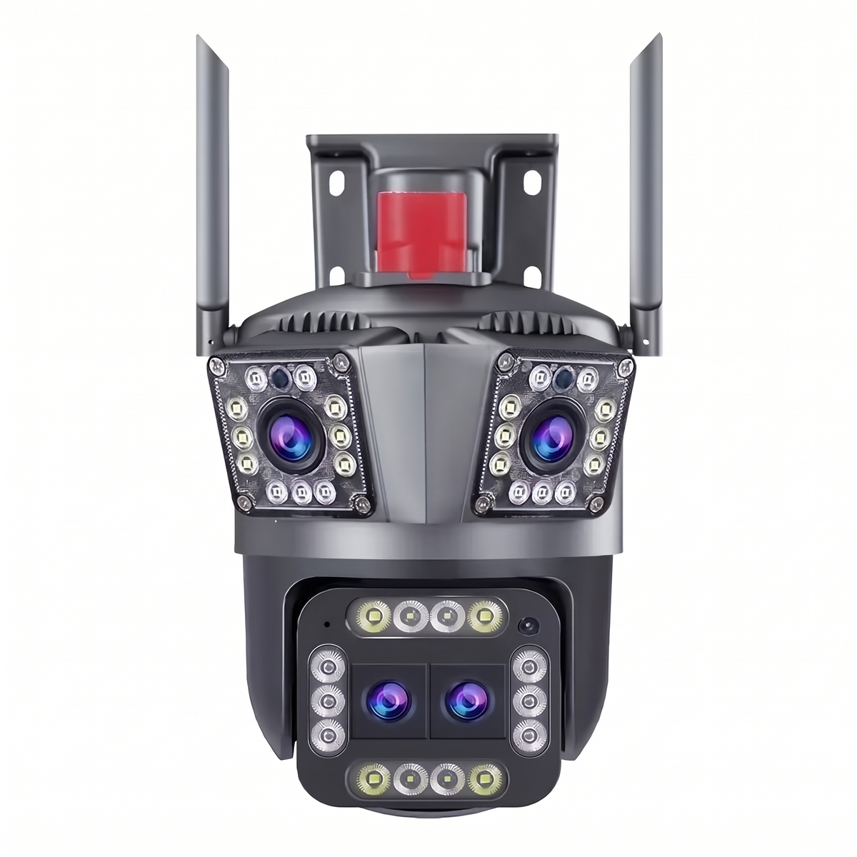 Cameră de Supraveghere WiFi Triplă, 4 Lentile 4MP, Zoom 5X, Rotativă, Vedere Color Noaptea, IP66, pentru Casă, Curte și Magazin