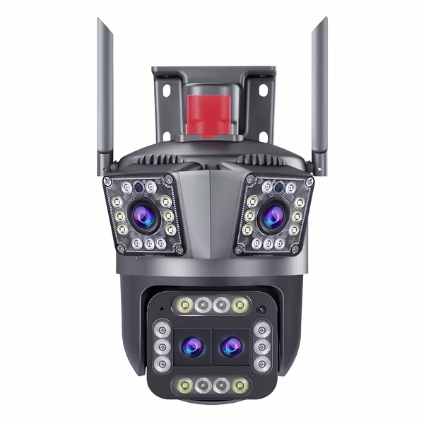 Cameră de Supraveghere WiFi Triplă, 4 Lentile 4MP, Zoom 5X, Rotativă, Vedere Color Noaptea, IP66, pentru Casă, Curte și Magazin
