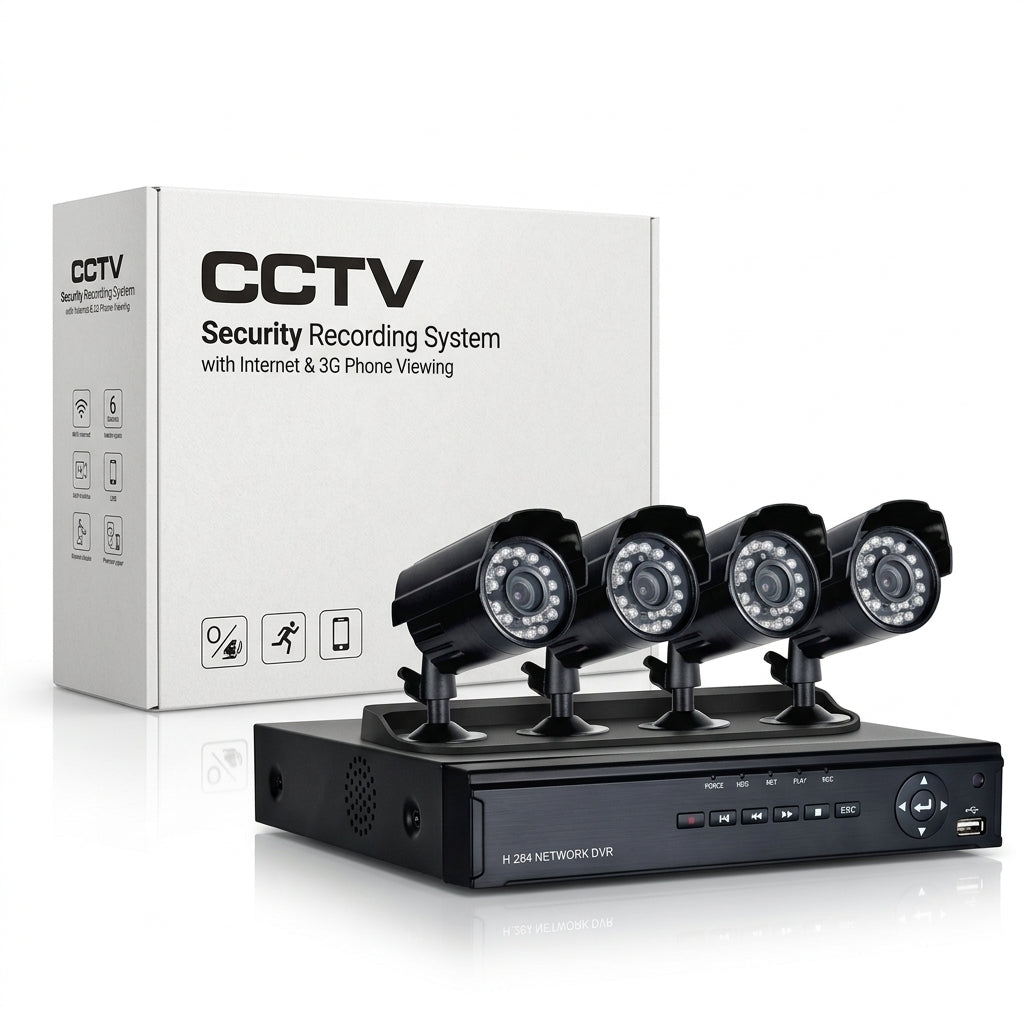 Kit Supraveghere Video CCTV 4 Camere cu DVR, Exterior/Interior IP67, Carcasă Metalică - Monitorizare live pe telefon pentru siguranța casei tale