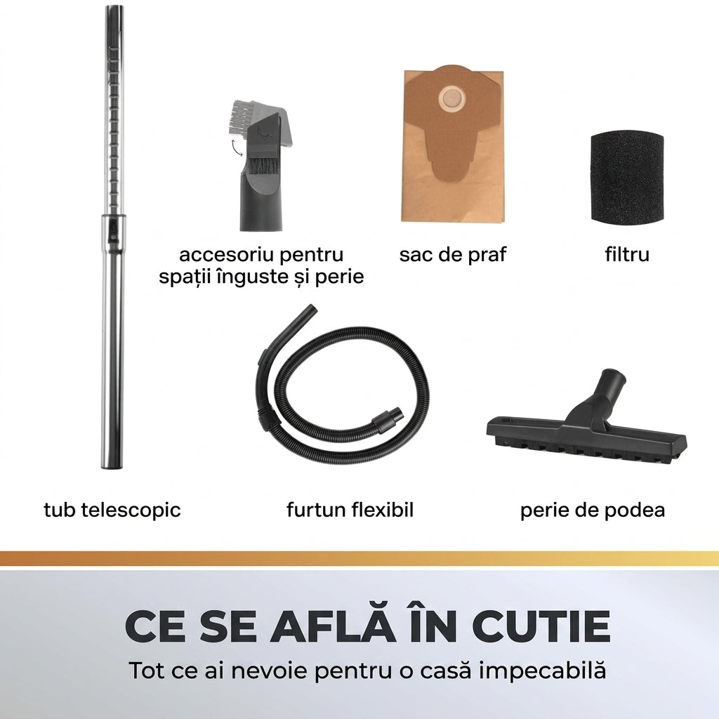 Aspirator Dust Master Umed și Uscat 2000W, Cuvă Inox 25 L, Funcție de Suflare, pentru Curățenie Rapidă în Casă, Garaj, Mașină și Atelier