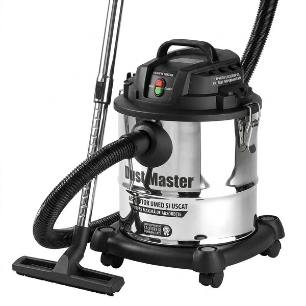 Aspirator Dust Master Umed și Uscat 2000W, Cuvă Inox 25 L, Funcție de Suflare, pentru Curățenie Rapidă în Casă, Garaj, Mașină și Atelier