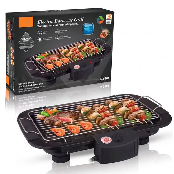 Grătar Electric fără Fum,  BBQ Pro 5301, 2000W, Control Temperatură, Suprafață Antiaderentă 47x30 cm, Negru