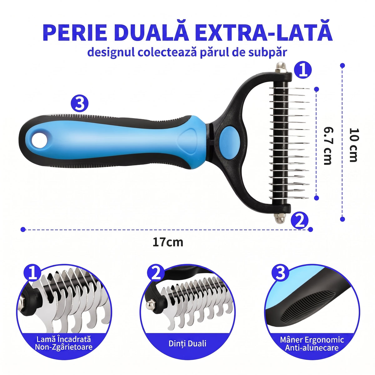 Perie Profesională pentru Îndepărtarea Părului la Animale de Companie, Trimmer cu Dinți din Oțel Inoxidabil, Mâner Ergonomic