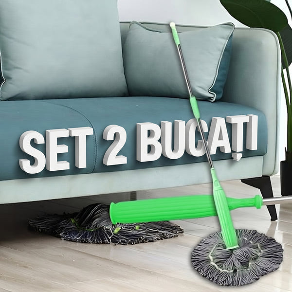 Set 1+1 Mop Uriaș cu Stoarcere Automată prin Rotire, Fără Găleată, Putere Mare de Absorbție