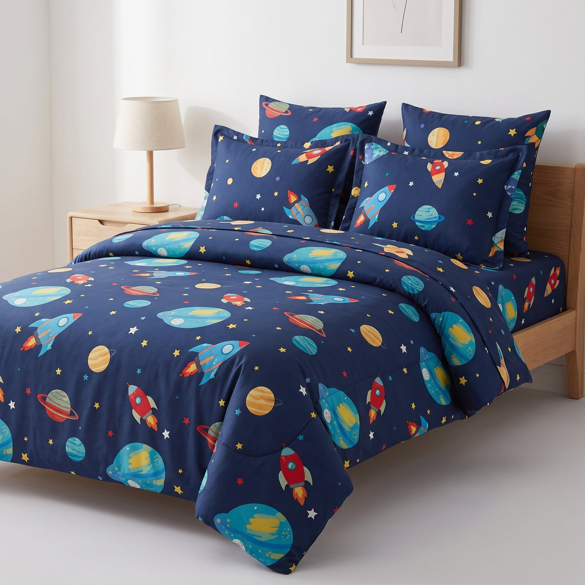 Set Complet Lenjerie de Pat Dublu cu 4 Piese, Cearșaf cu Elastic, Cearșaf Pilota, 2 Fete de Pernă Din Finet Soft (180X230, 200X230, 50X70)
