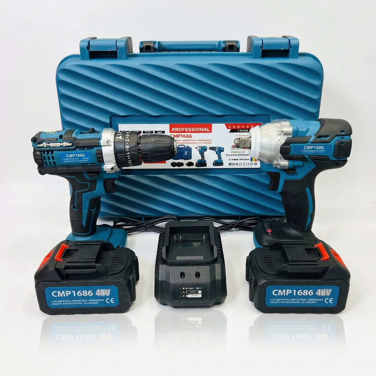 Set Profesional Campion: Bormașină Înșurubat/Găurit + Pistol Impact 350Nm, Motoare Brushless, 2 Acumulatori 48V 8Ah, Valiză Transport