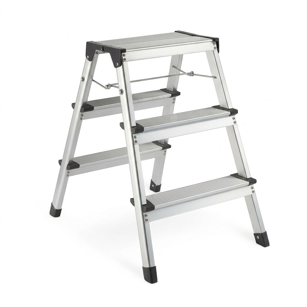 Scară Pliabilă 3 Trepte Antialunecare, Aluminiu, Stabilă, Design Compact Inălțime 61 cm