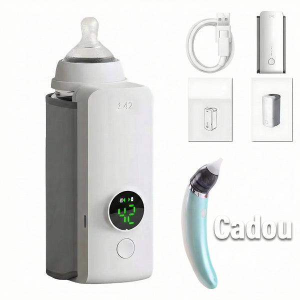 Încălzitor Portabil pentru Biberoane Wireless NNQ2, Acumulator 6000mAh, Termostat Automat, 6 Trepte de Temperatură + Cadou Aspirator Nazal