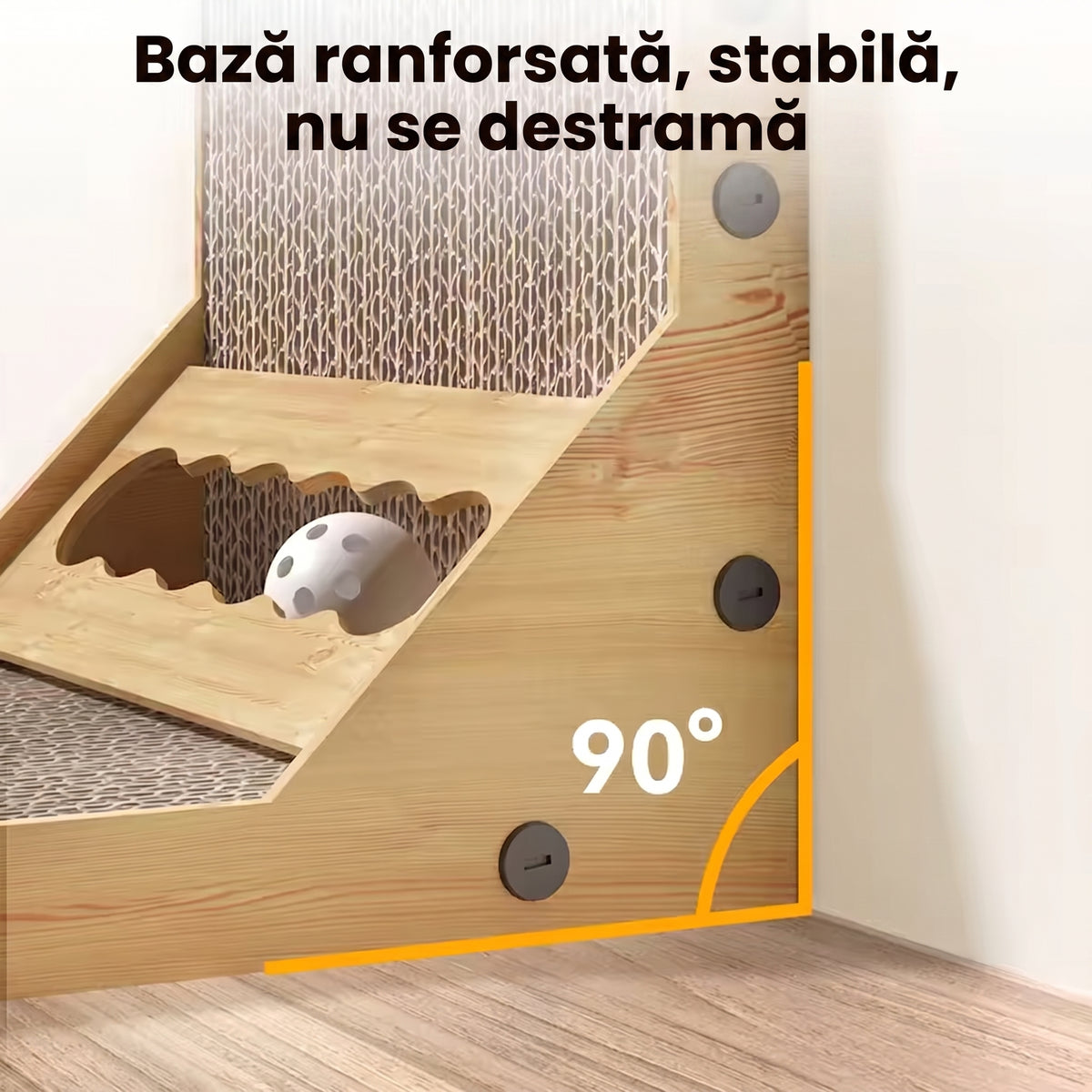 Ansamblu de Joacă și Zgâriat pentru Pisici în Formă de L, Carton Ondulat Special și Cadru din Lemn, 60 cm, Maro/Natur