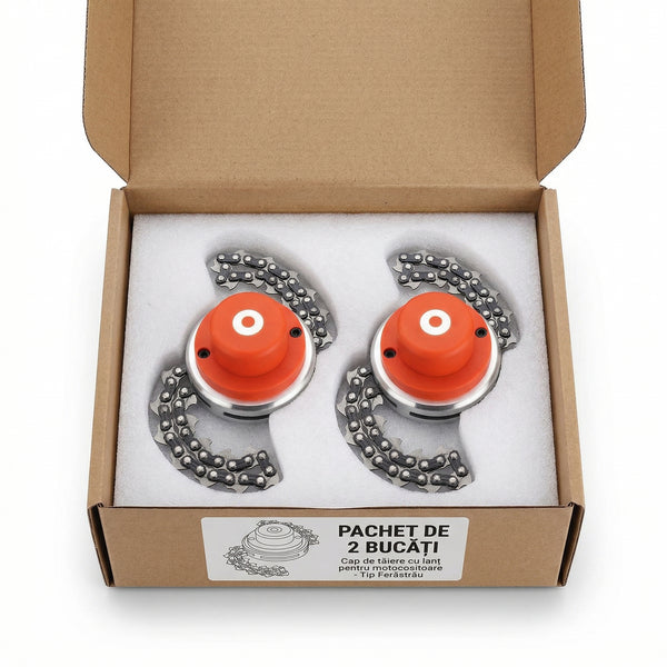 Set 1+1 Cap Universal cu Lanț pentru Motocoasă, Cap Tăietor Îngroșat Rezistent la Uzură, Înălțime Tăiere 10 cm, Roșu