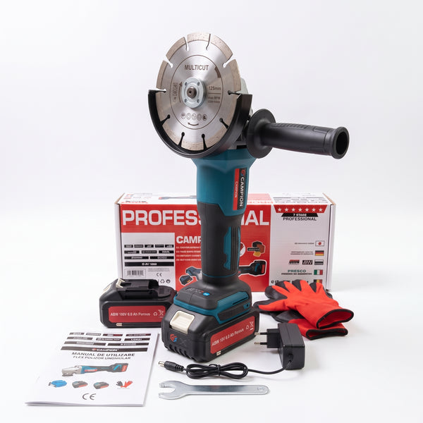 Polizor Unghiular Profesional (Flex) Campion PRO, 48V, cu 2 Acumulatori și Accesorii - Taie rapid orice material