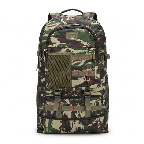 Ghiozdan Tactic Forestier de Capacitate Mare (90 cm Înălțime) –  Pescuit, Camping și Călătorii, Sistem Suspendare Ergonomic, Camuflaj