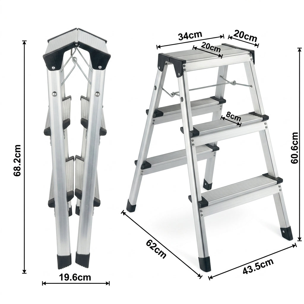 Scară Pliabilă 3 Trepte Antialunecare, Aluminiu, Stabilă, Design Compact Inălțime 61 cm