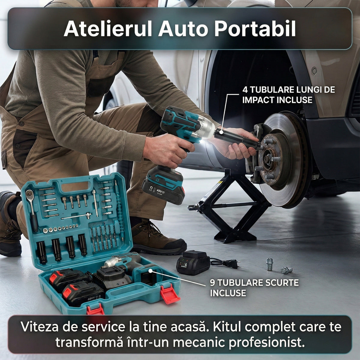 Trusă Mașină de Impact și Înșurubat CAMPION 550Nm, 43 Accesorii Incluse, 2 Acumulatori 48V 8Ah Li-Ion, Motor Brushless