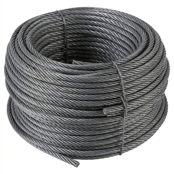 Rolă Cablu Oțel Zincat 5mm, Lungime 100m, Structură 6x6 cu Inimă Textilă, Ancorare Pompe și Uz General, Argintiu