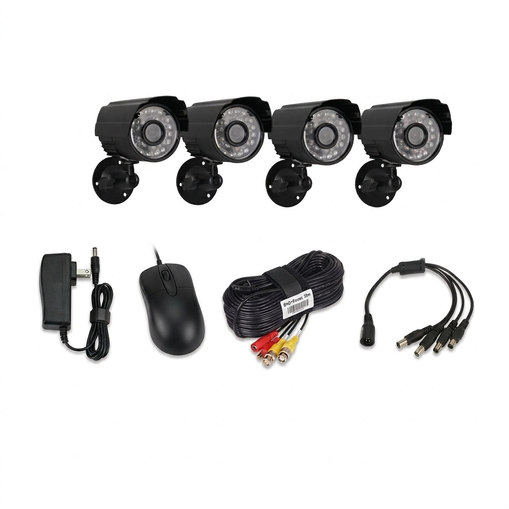 Kit Supraveghere Video CCTV 4 Camere cu DVR, Exterior/Interior IP67, Carcasă Metalică - Monitorizare live pe telefon pentru siguranța casei tale