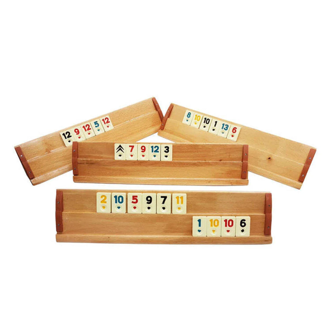 Joc Remi Rummy Kervan din Lemn Masiv, 104 Piese din Praf de Piatră, 4 Table de Joc Lăcuite, Premium