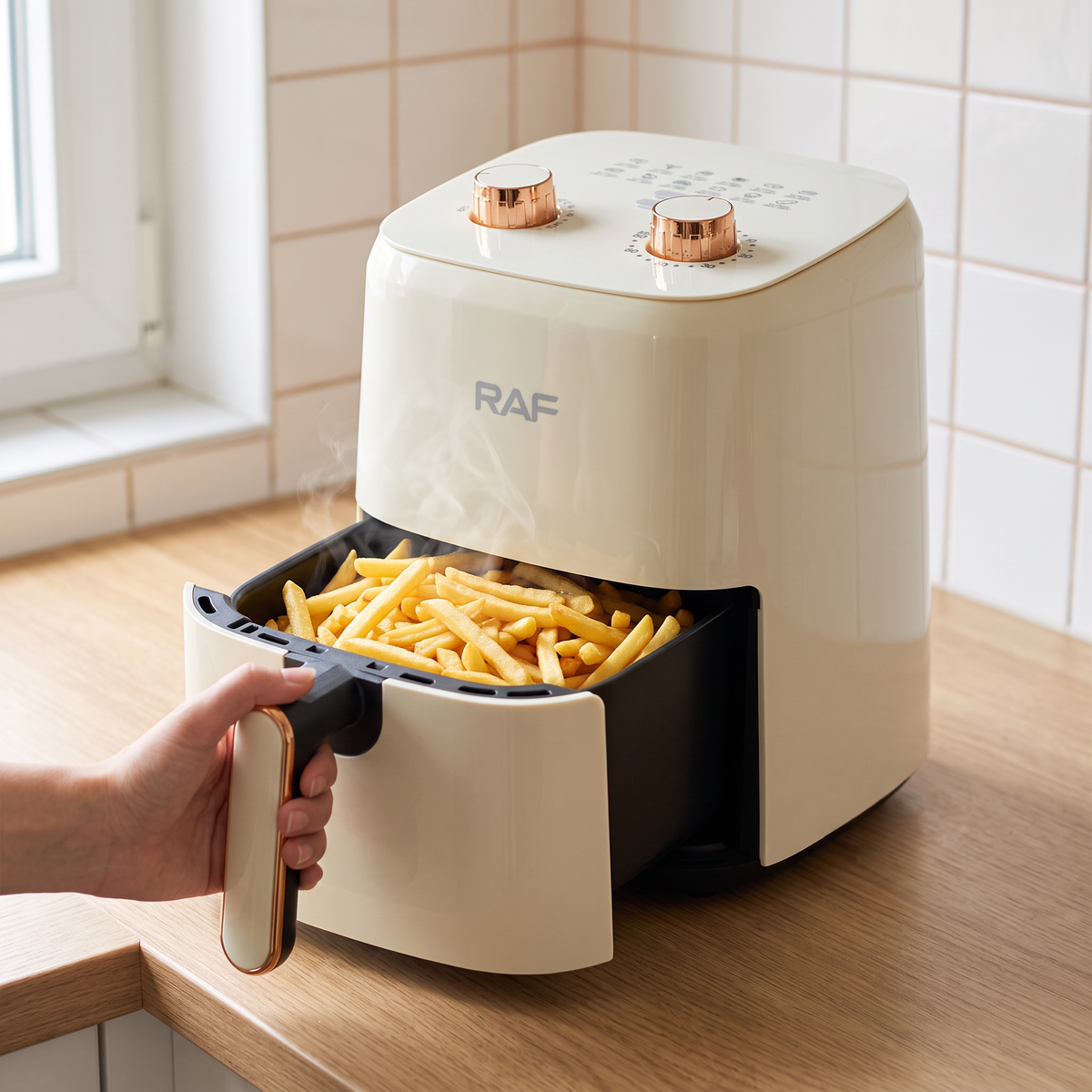 Friteuză Air Fryer RAF R5237 cu Aer Cald, Capacitate 3 L, 1300W, Timer 60 Min, pentru Preparate Crocante fără Ulei