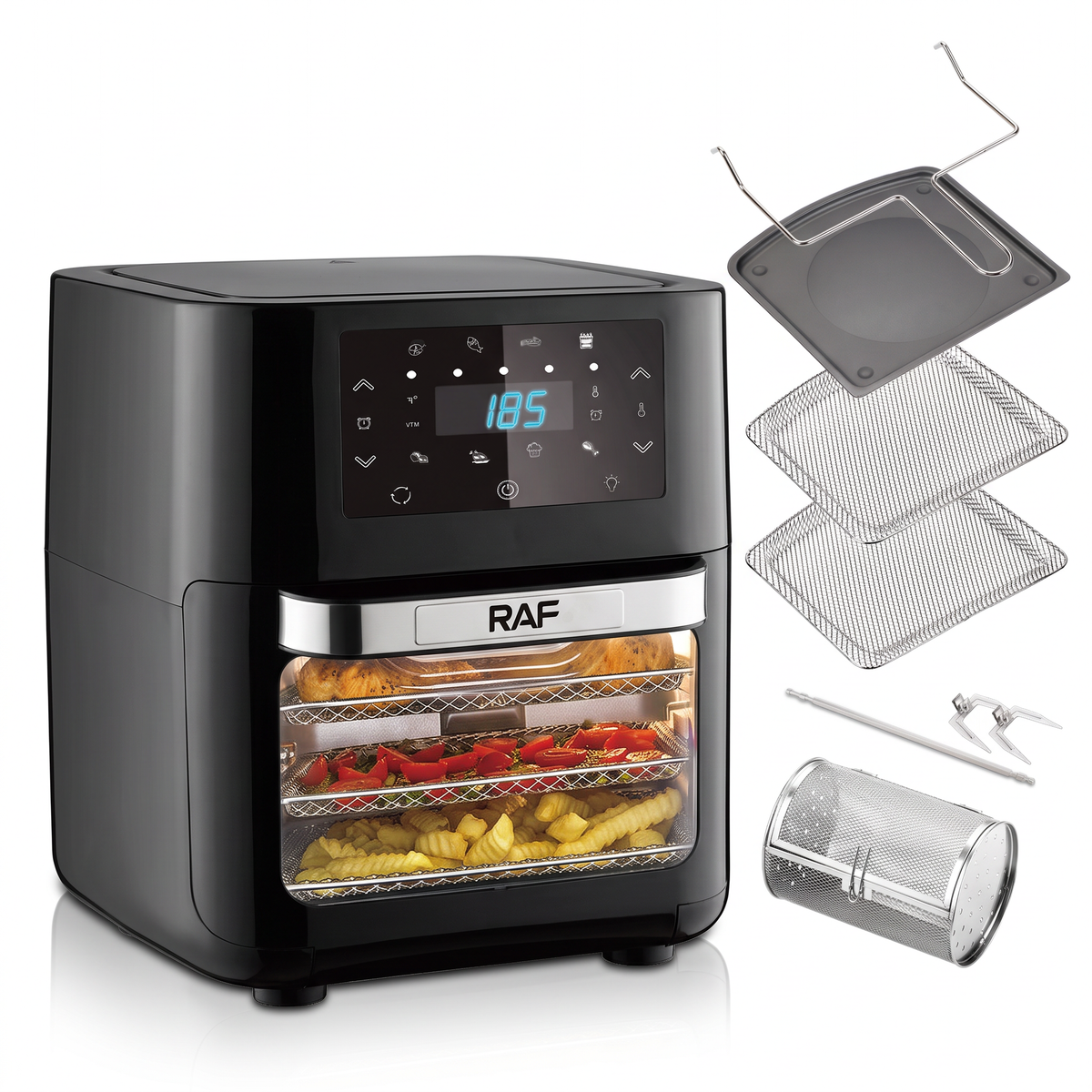 Air Fryer RAF R-5293, Friteuză cu Aer Cald 12 L și 1700W, 2 Grătare și Rotisor, pentru Preparate Crocante cu Puțin Ulei