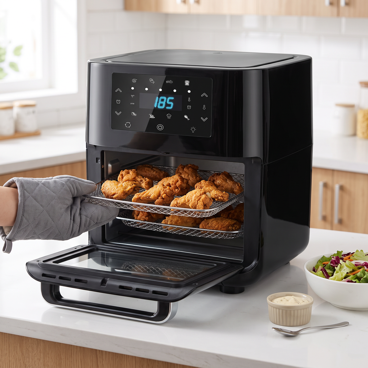 Air Fryer RAF R-5293, Friteuză cu Aer Cald 12 L și 1700W, 2 Grătare și Rotisor, pentru Preparate Crocante cu Puțin Ulei