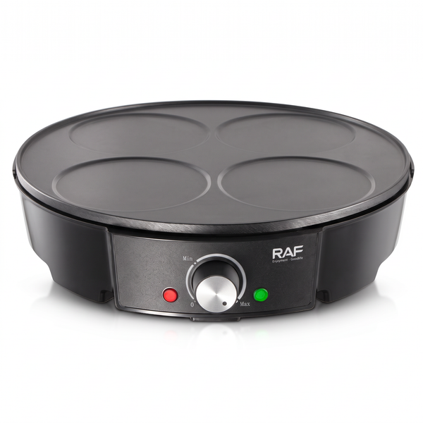 Aparat Electric RAF R2508 pentru Clătite Americane, 1200W, Placă Antiaderentă 30 cm cu 4 Forme, pentru Ouă, Omlete și Mic Dejun Rapid Acasă