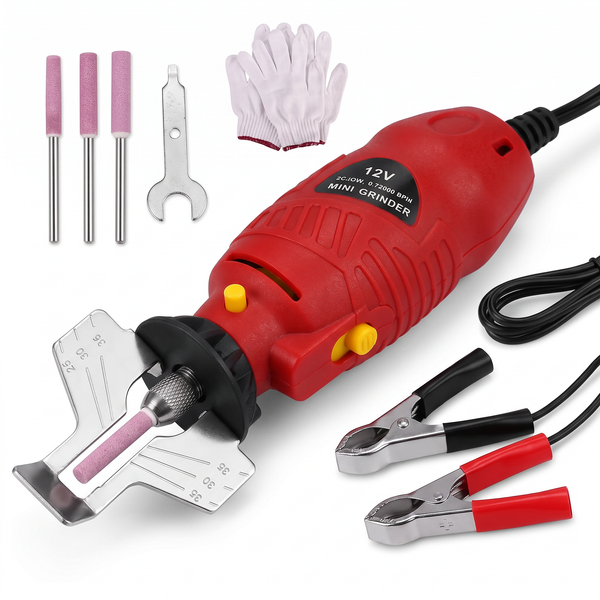 Ascuțitor Electric CRAFT-TEC MX602 pentru Lanț de Drujbă, 12V 130W, 3 Pietre 4/4,8/5,5 mm, Ghidaj de Unghi, pentru Ascuțire Rapidă Acasă și în Pădure