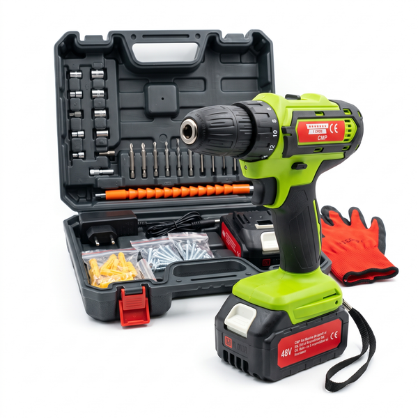 Autofiletantă Campion Professional CMP1836G 48V, Mașină de Înșurubat cu 2 Acumulatori 4Ah, 2 Viteze, Trusă 96 Piese, pentru Montaj și Reparații