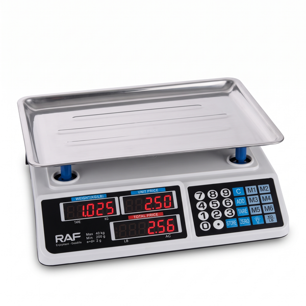 Cântar Electronic Comercial RAF R.10040, 40 Kg, Afișaj LED cu Calcul Preț, pentru Magazin, Piață și Bucătărie