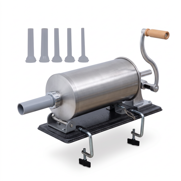 Mașină de Cârnați Campion CMP1169 Orizontală, Cilindru Inox 5 kg, 5 Pâlnii, Sistem Airstop