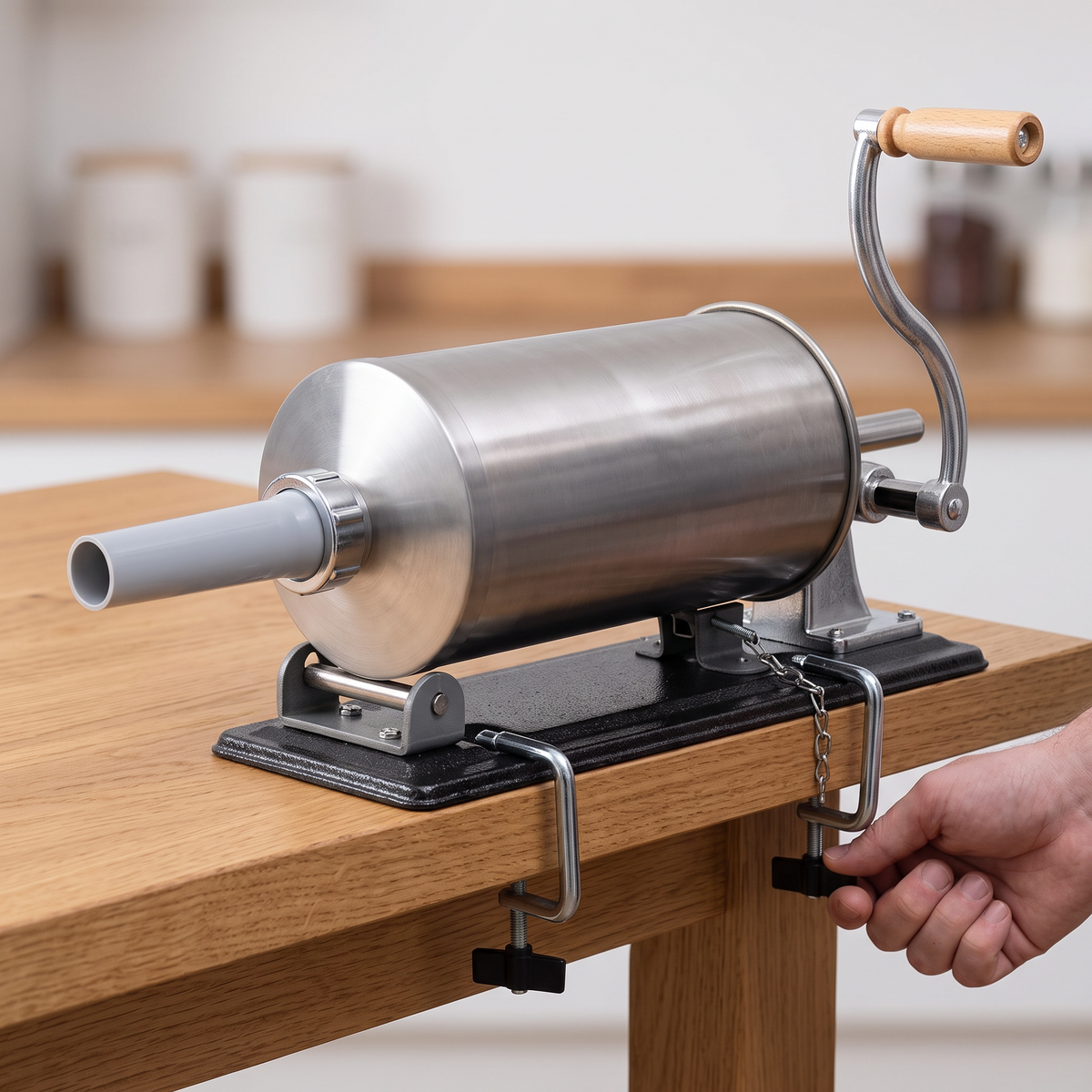 Mașină de Cârnați Campion CMP1169 Orizontală, Cilindru Inox 5 kg, 5 Pâlnii, Sistem Airstop