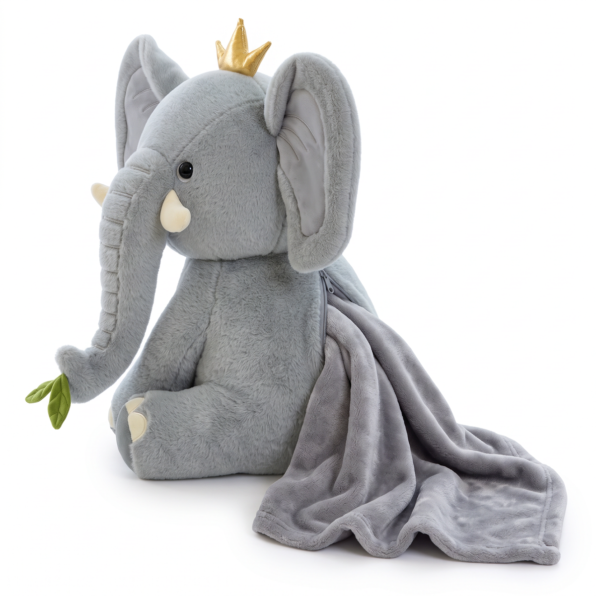 Jucărie de Pluș Elefant 2 în 1 cu Pătură Ascunsă, 47 cm, Pătură Moale 160 x 100 cm