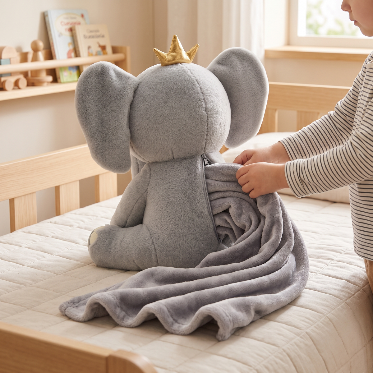 Jucărie de Pluș Elefant 2 în 1 cu Pătură Ascunsă, 47 cm, Pătură Moale 160 x 100 cm