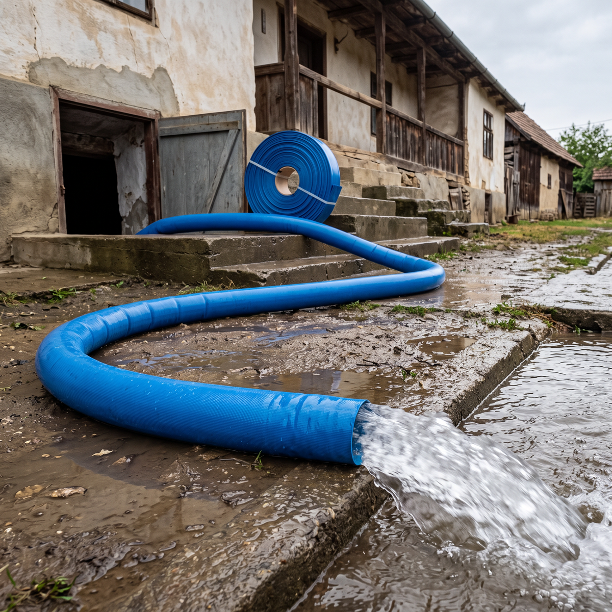 Furtun Refulare Craft-tec MX390 Flat PVC 2 Țoli, 50 m, Albastru, pentru Pompă de Apă, Irigații și Golit Beciul în Gospodărie