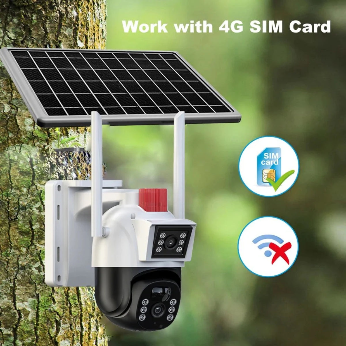 Cameră Solară Dublă 8K| SIM 4G | Smart AI V380-Pro, Aplicație Live, Vedere Nocturnă, 8 MegaPixeli