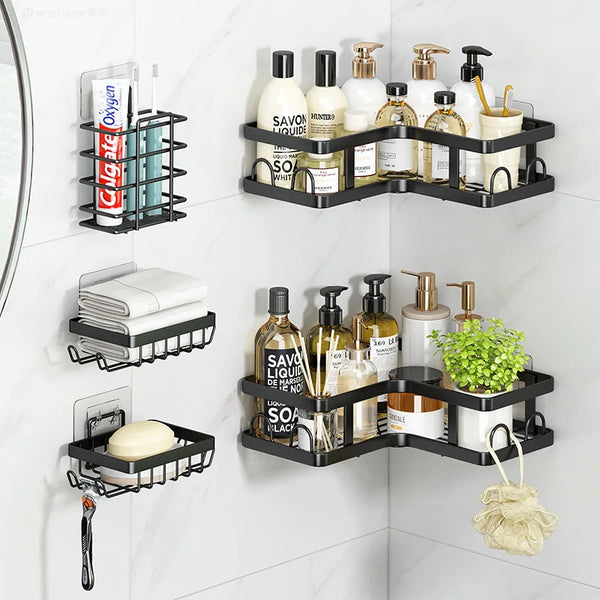 Set 5 Rafturi Premium fără Găurire Organizatoare pentru Baie sau Bucătărie