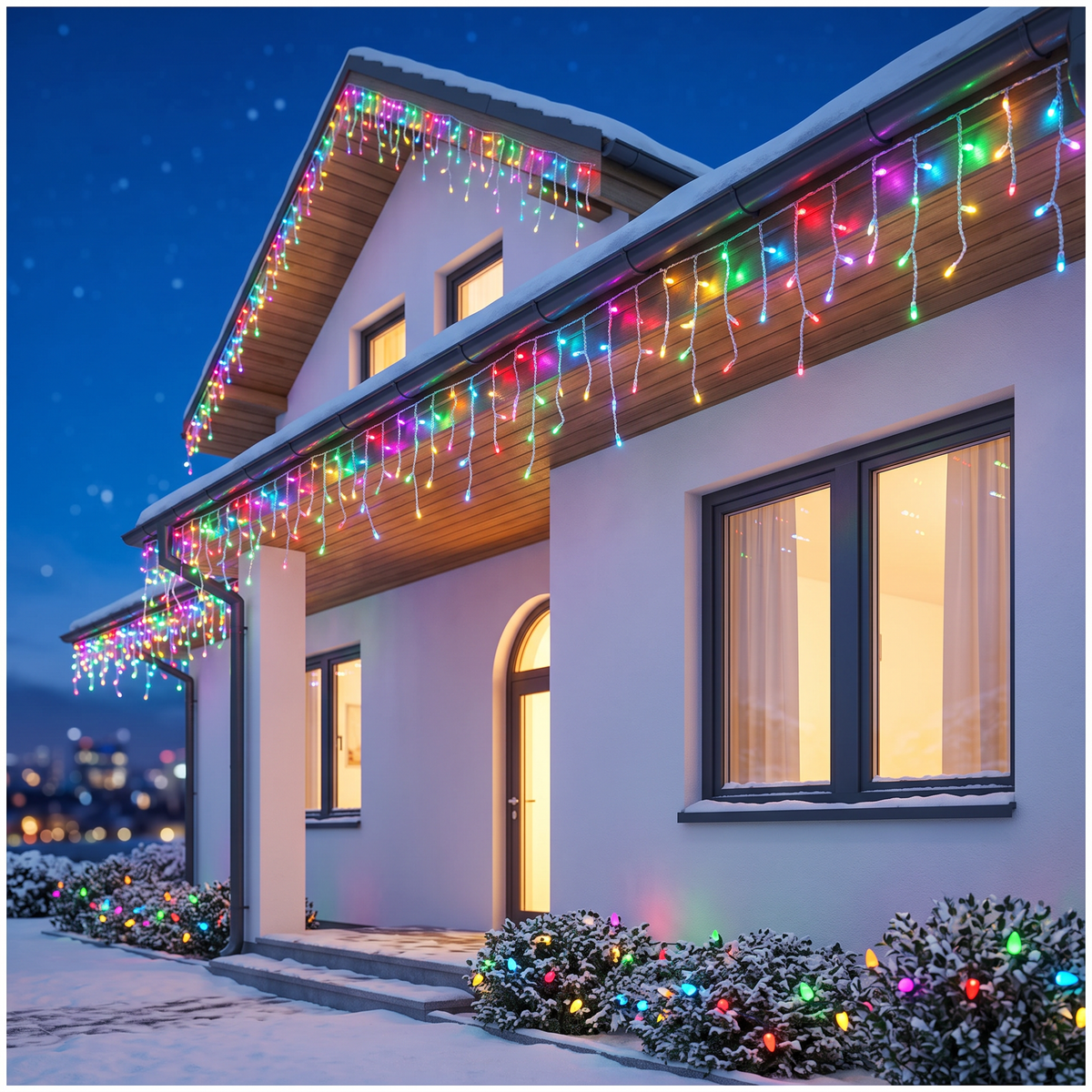 Instalație Franjuri LED 15 m, 500 LED-uri RGB Multicolor, Interconectabilă