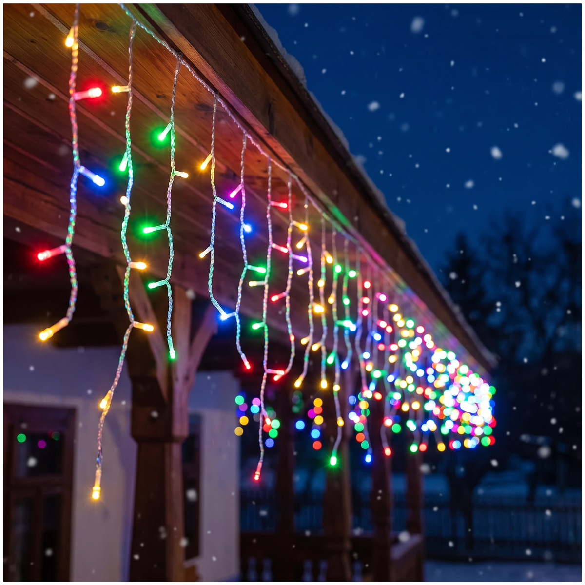 Instalație Franjuri LED 15 m, 500 LED-uri RGB Multicolor, Interconectabilă