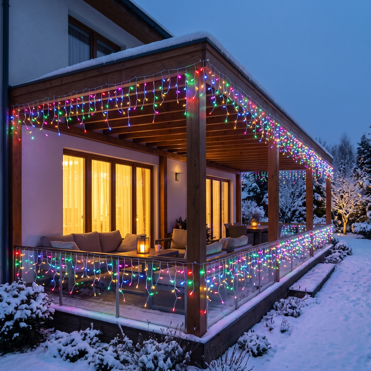 Instalație Franjuri LED 15 m, 500 LED-uri RGB Multicolor, Interconectabilă
