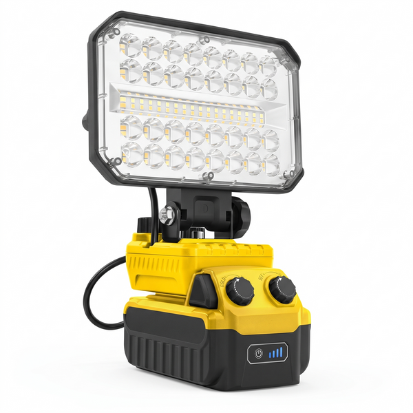 Lampă de Lucru LED cu Acumulator 18V 3500 mAh, 80W, 3800 Lumeni, Lumină Caldă și Rece, Port USB și Type-C, pentru Garaj, Șantier și Pescuit