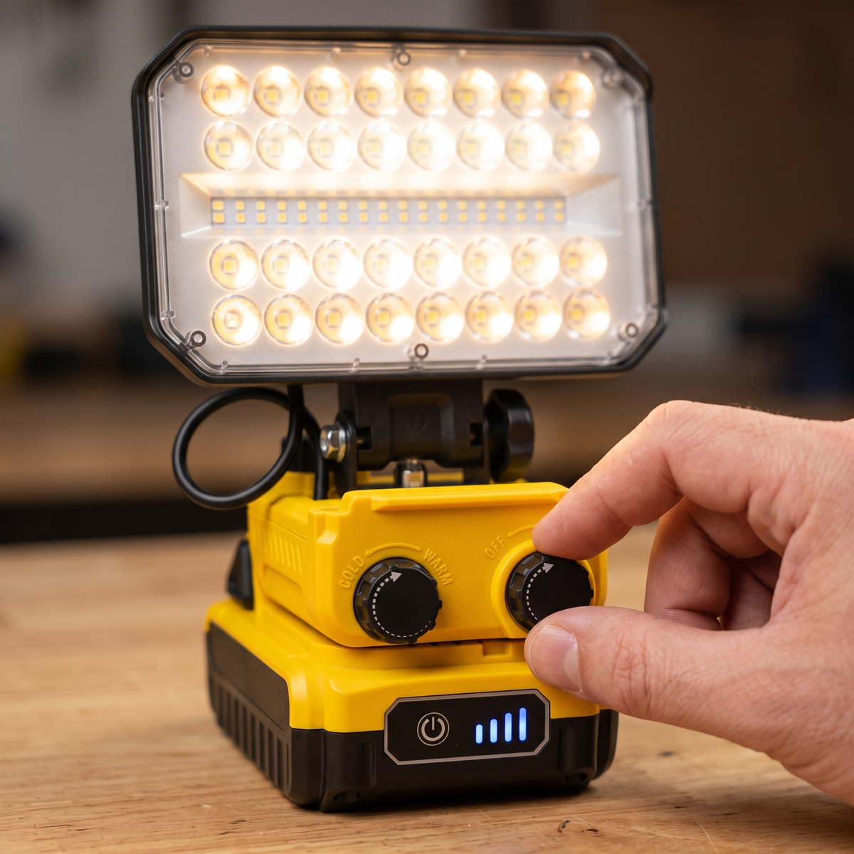 Lampă de Lucru LED cu Acumulator 18V 3500 mAh, 80W, 3800 Lumeni, Lumină Caldă și Rece, Port USB și Type-C, pentru Garaj, Șantier și Pescuit