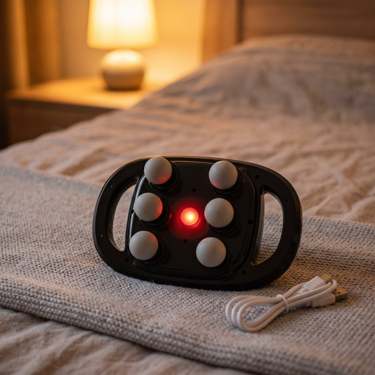Aparat de Masaj Electric cu 6 Capete Rotative și Lumină Roșie, 20 Trepte de Intensitate, Încărcare USB, pentru Spate, Umeri, Brațe și Coapse