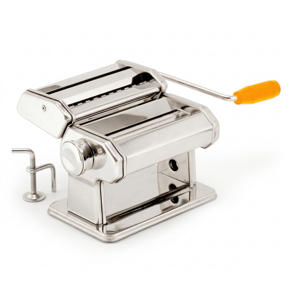 Mașină Manuală de Făcut Paste și Tăiței din Inox, 7 Trepte de Grosime, Lățime 150 mm, cu Fixare pe Masă, pentru Tagliatelle și Lasagna de Casă