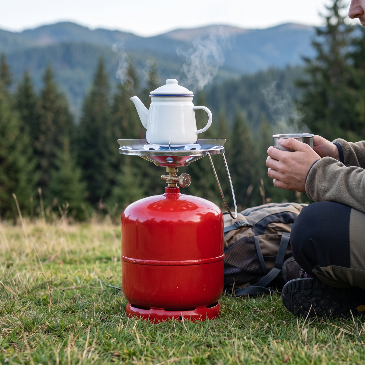 Butelie Camping 5 L cu Arzător, Aragaz Portabil 3 kg cu Robinet Reglabil, pentru Gătit în Curte, la Țară, la Pescuit și pe Munte