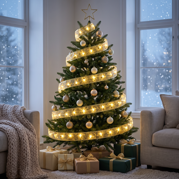 Panglică LED Xmas Deko Aurie, 100 LED-uri, 10 m, Lumină Caldă 2700K pe Baterii, pentru Brad de Crăciun