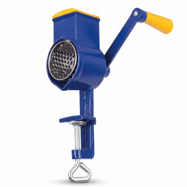 Râșniță Manuală pentru Nuci din Fontă Albastră, Tambur Răzătoare Inox, Clemă de Masă, pentru Cozonaci și Prăjituri de Casă