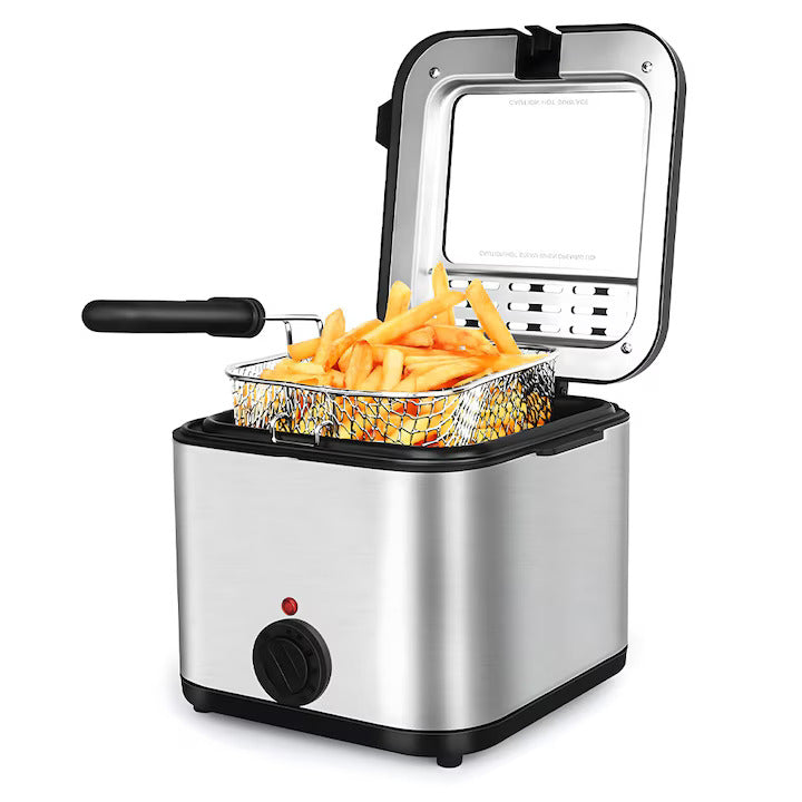 Friteuză Tradițională SonyMax cu Ulei 2,5 L, 1000W, Inox, Termostat Reglabil, pentru Cartofi Prăjiți și Gustări Crocante Acasă