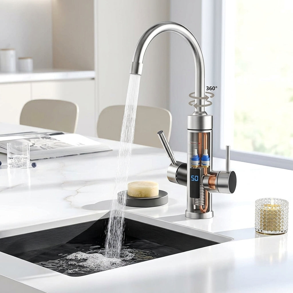 Robinet Electric Instant din Inox cu Rotire 360° – Apă Caldă Imediat pentru Confortul Tău Zilnic