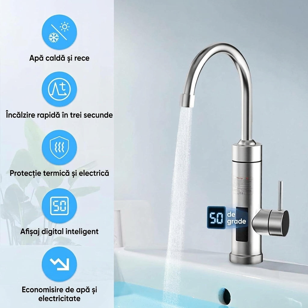 Robinet Electric Instant din Inox cu Rotire 360° – Apă Caldă Imediat pentru Confortul Tău Zilnic