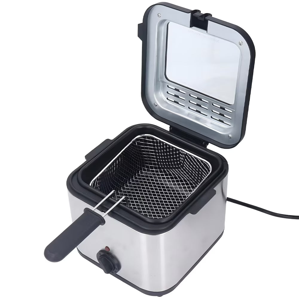 Friteuză Tradițională SonyMax cu Ulei 2,5 L, 1000W, Inox, Termostat Reglabil, pentru Cartofi Prăjiți și Gustări Crocante Acasă